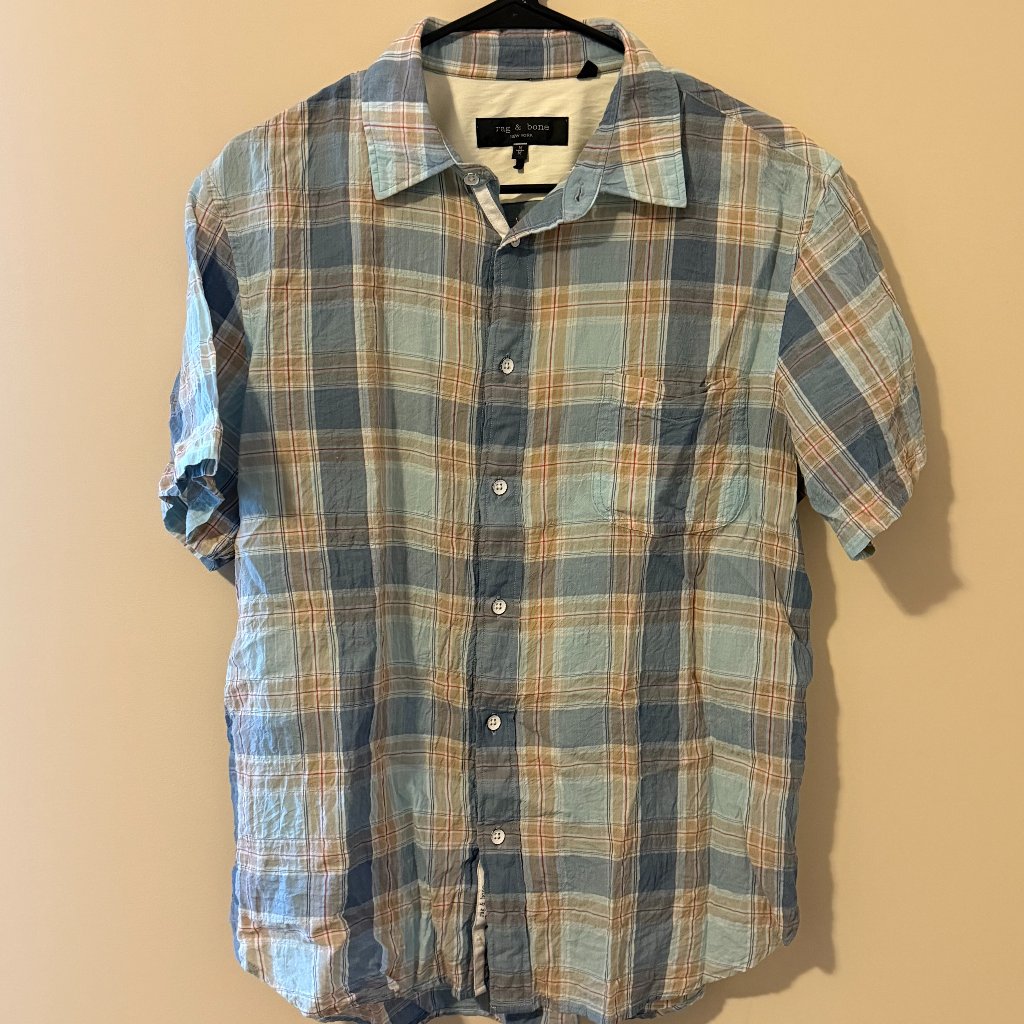 Rag And Bone Lightweight Plaid Short Sleeve Button Up - Medium